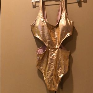 Pink gold aerie bathing suit size S NWT